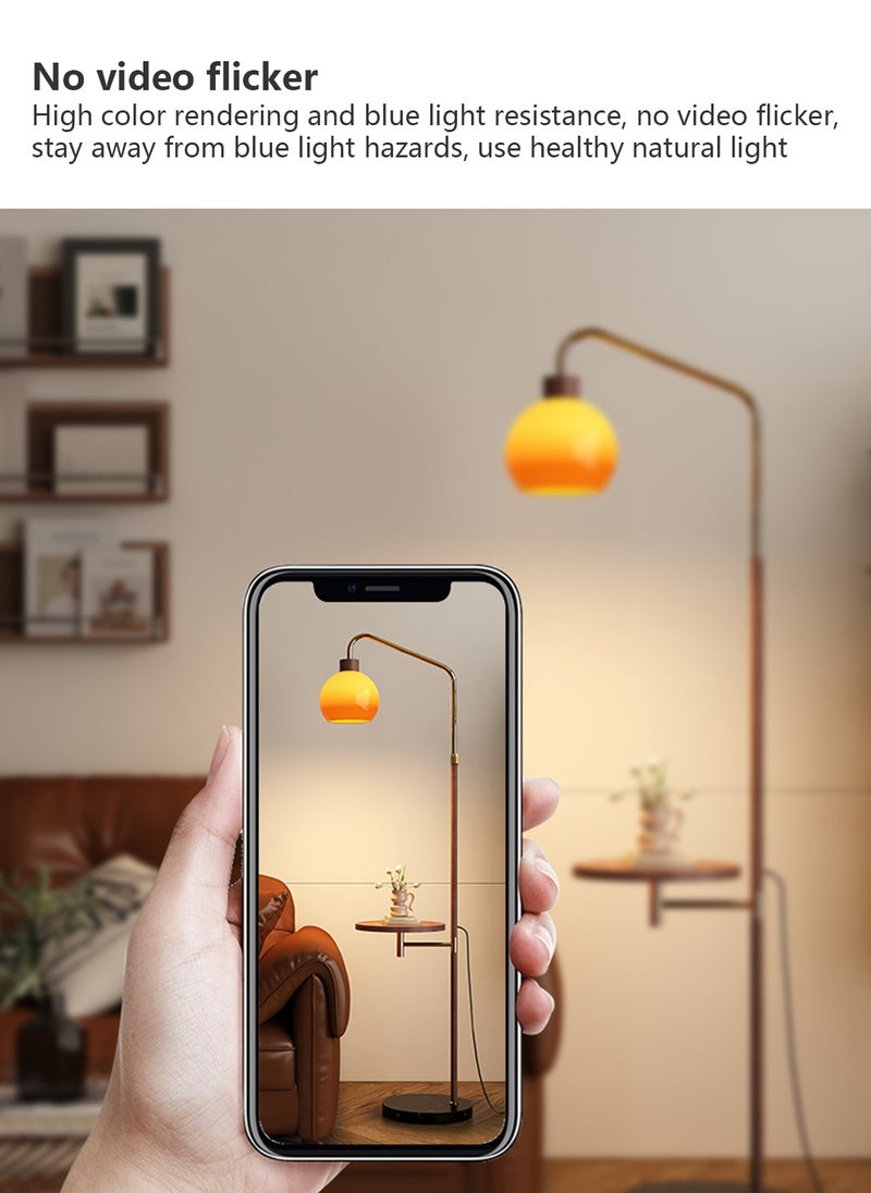 Onelight Sunset Color Glass Shade Floor Lamp with Wood Finish Stand and Shelf Three Light Color Options Foot Switch Ideal for Living Room and Bedroom Standing Lamp - Image 3