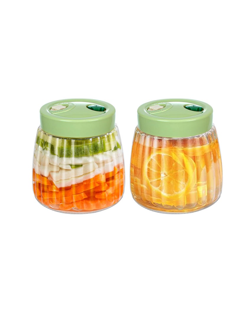 SYOSI جرار تخمير، 2 قطعة جرار زجاجية، 1 لتر حاوية كيمتشي، جرار تخمير مع 2 فتحة تهوية، جرار تخزين شفافة لكيمتشي، لجرار كيمتشي، مخلل، وبدء العجين الحامضي - Image 1