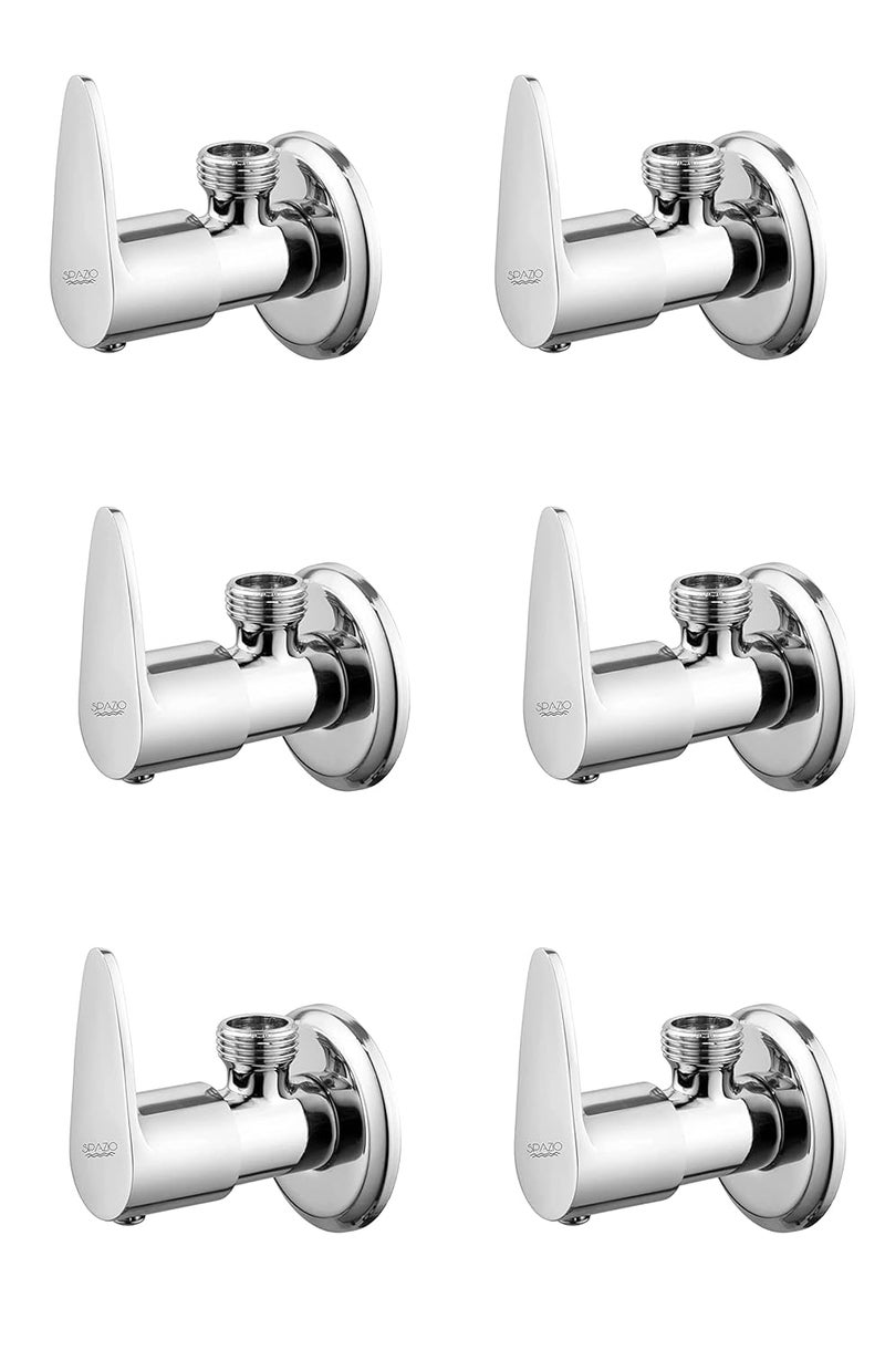 SPAZIO Vignette Brass Quarter Turn Angle ValveAngle Cock Stop Cock For HotCold Water With Brass Disc Wall Flange Chrome Finish Pack of 6 - Image 1