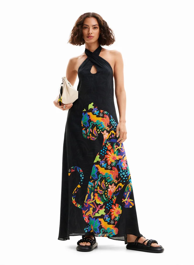 DESIGUAL Jungle Design Maxi Halter Neck Dress
