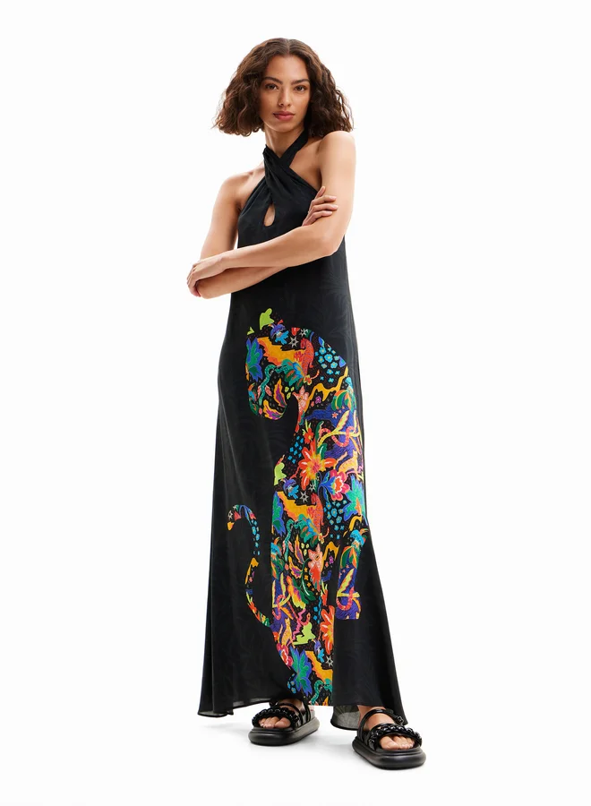 DESIGUAL Jungle Design Maxi Halter Neck Dress