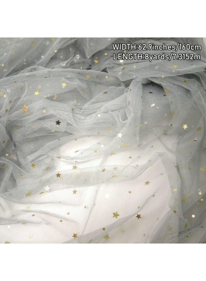 Silvery Sequin Tulle Fabric Roll 63 Inch x 8 Yards Soft Sheer Polyester for DIY Tutu Dresses Wedding Decor - Image 1