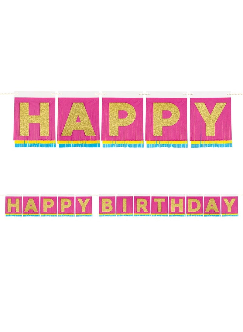 يونيك لافتة زينة عيد ميلاد سعيد باللون الوردي الذهبي اللامع 335 سم - Image 1