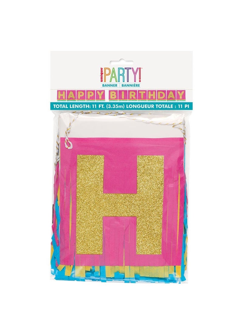 يونيك لافتة زينة عيد ميلاد سعيد باللون الوردي الذهبي اللامع 335 سم - Image 2