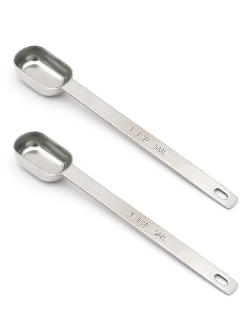 Oasisgalore 2 Pcs Stainless Steel Single Measuring Spoon - 1 Teaspoon, Long Handle - Image 1