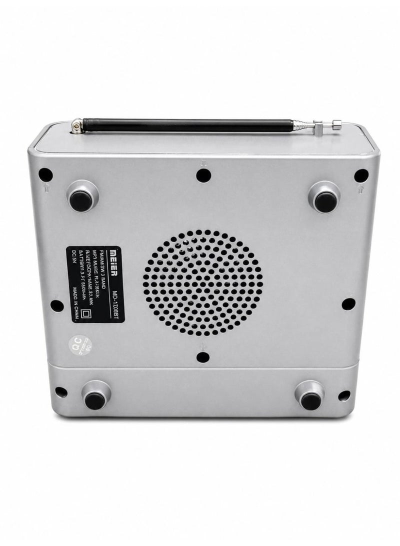 Radio with Bluetooth music player, 3 FM/AM/SW bands, Type C charging, USB input, TF card slot, and battery. - Image 2