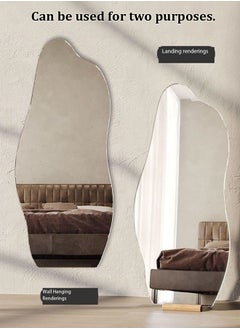 fashionhome Modern Scandinavian Design Full Length Mirror Standing Hanging or Leaning Against Wall Large Bedroom Mirror Floor Mirror Dressing Mirror Wall-Mounted Mirror Wood Frame Round Corner 48 x 158 Centimeter  - Image 4