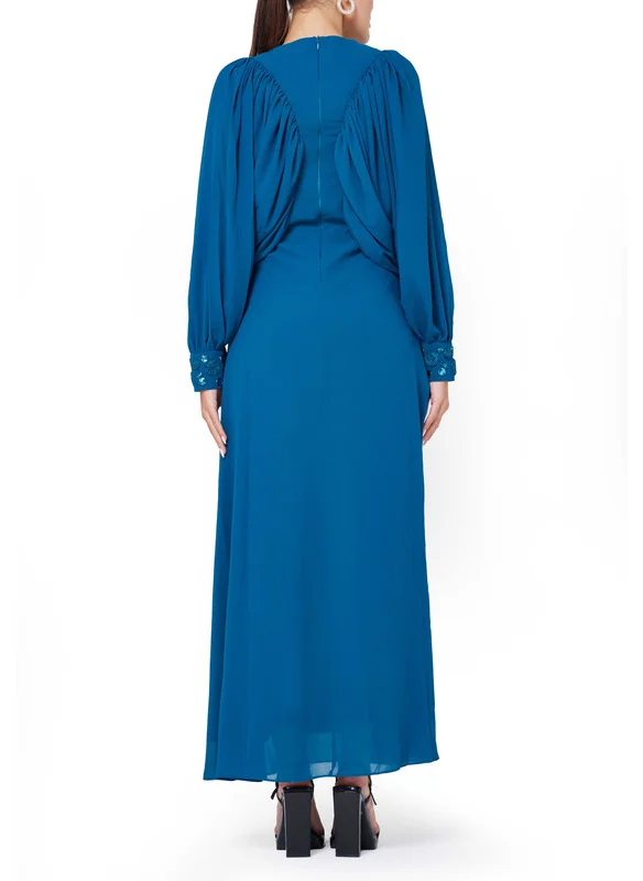 امري Center Embellished Draped Puff Sleeves Gown