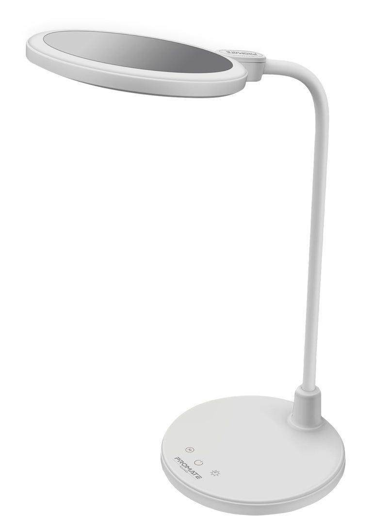 Promate 2-in-1 LED Desk Lamp and Makeup Vanity Mirror with Touch Controls, Three Light Modes, Seamless Brightness Control, Flexible Gooseneck, Rechargeable Battery for Beauty, Work, Ambience, Luxo White white - Image 1