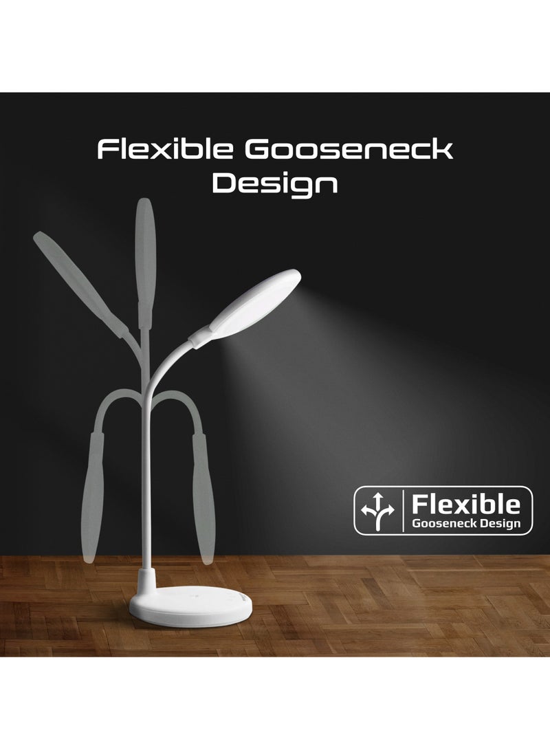Promate 2-in-1 LED Desk Lamp and Makeup Vanity Mirror with Touch Controls, Three Light Modes, Seamless Brightness Control, Flexible Gooseneck, Rechargeable Battery for Beauty, Work, Ambience, Luxo White white - Image 5