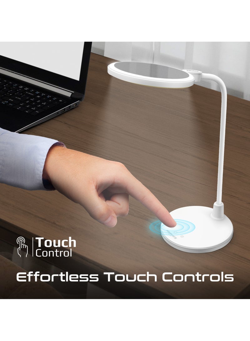 Promate 2-in-1 LED Desk Lamp and Makeup Vanity Mirror with Touch Controls, Three Light Modes, Seamless Brightness Control, Flexible Gooseneck, Rechargeable Battery for Beauty, Work, Ambience, Luxo White white - Image 3