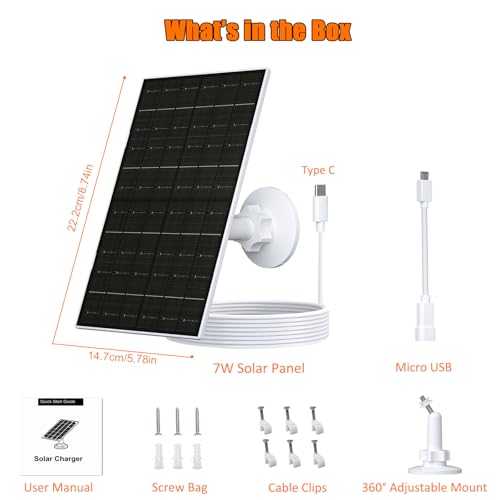 VUEBEE 7W Solar Panel for Arlo Essential 2K 2nd Gen Essential XL Spotlight Cameras USBC Solar Charger for 5V Battery Cameras IP66 Waterproof 360 Adjustable Mount 98ft Cable - Image 3