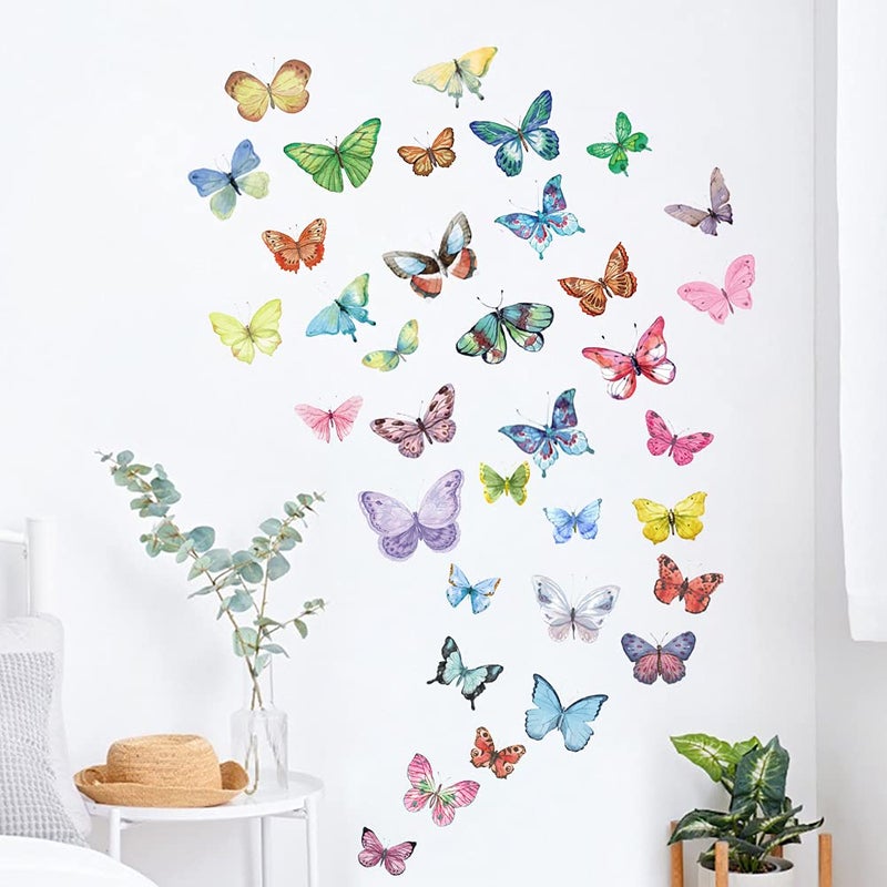 AOWDIAO Watercolor Butterfly Peel and Stick Wall Decals for Girls Bedroom Nursery Room Decor - Image 1