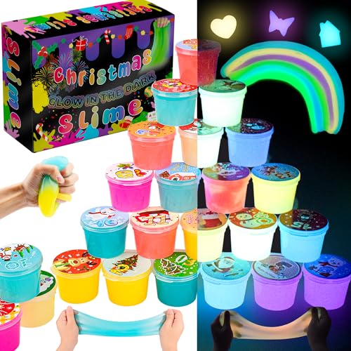 WUJYLY Christmas Glow in The Dark Slime 24Pcs 2025 Stocking Stuffers Stretchy Soft and NonSticky Slime Party Favors Girls Boys Kids Christmas Slime Toy - Image 1