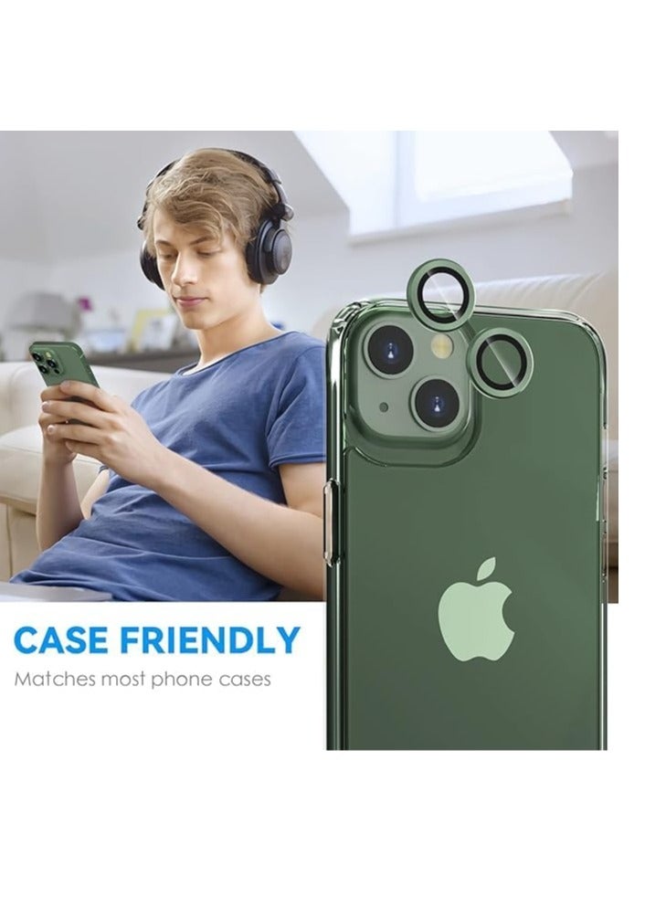 Camera Lens Protector Compatible withiPhone 13/13 mini/14/14 plus/15/15 plus | Impact Protection - High Clarity and Scratch/Fingerprint Resistant 9H Tempered Glass with Aluminum Trim (green)  - Image 2