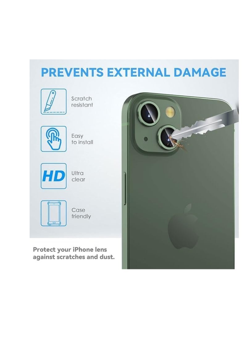 Camera Lens Protector Compatible withiPhone 13/13 mini/14/14 plus/15/15 plus | Impact Protection - High Clarity and Scratch/Fingerprint Resistant 9H Tempered Glass with Aluminum Trim (green)  - Image 3