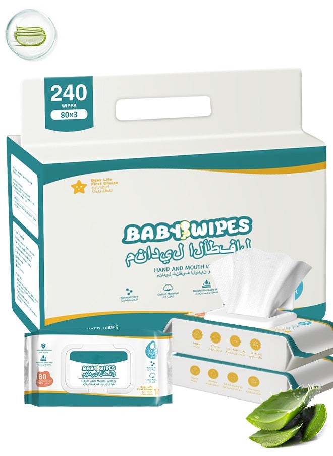 Generic 99.9% Water Wipes,Soothing & Protecting Wet Wipes, Non-alcoholic & Unscented Baby Wipes for Sensitive Skin,3x80 (240 Wipes) Baby Wet Wipes  - Image 1