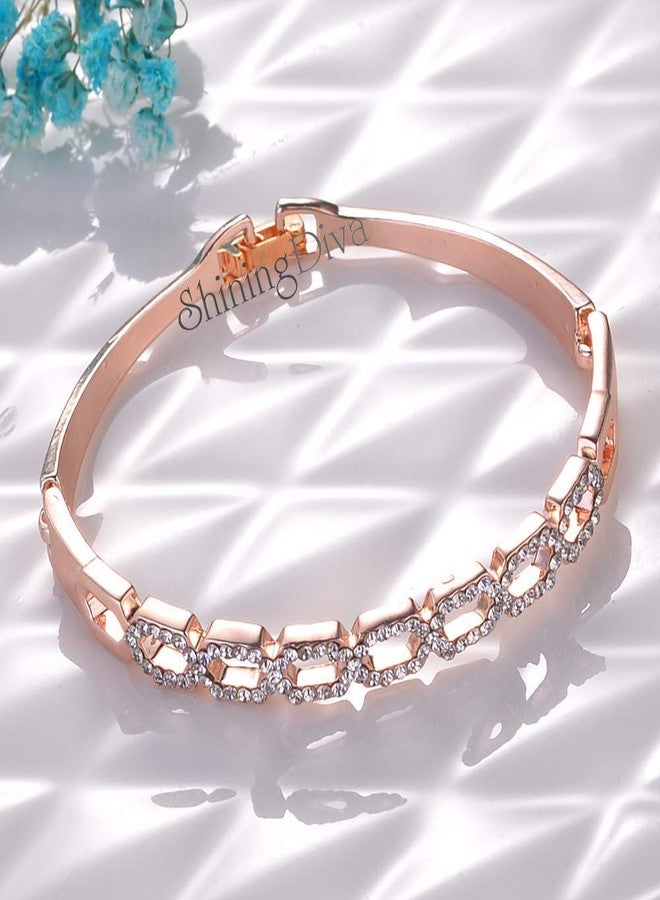 Shining Diva Valentine Gift by Shining Diva Women's Fashion 18k Crystal Bangle Bracelet (Rose Gold, vg9992b) - Image 2
