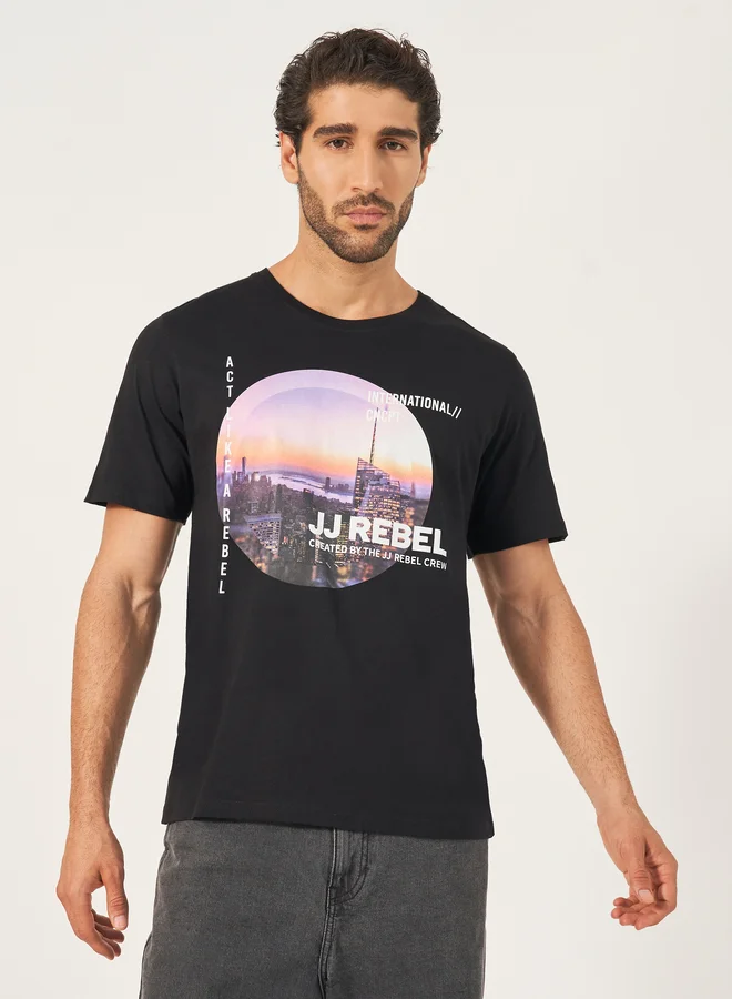 JJ Rebel JJ REBEL Photo Graphic Print Crew Neck T-Shirt