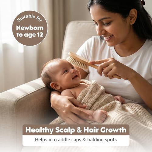 A Baby Cherry - 3 Piece Premium Baby Brush & Comb Set | Baby Hair Brush | Wooden Baby Comb Hair for New Born & Natural Fiber Hair Brush for Toddler | Natural Soft Bristles | Perfect Baby Grooming Kit - Image 4