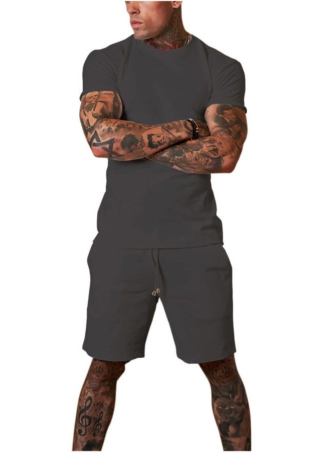 Redqenting - Mens 8" Casual Sweat Shorts with Pockets,Drawstring Athletic Shorts Waffle Lounge Summer Shorts (Size28~40) Charcoal Grey - Image 1