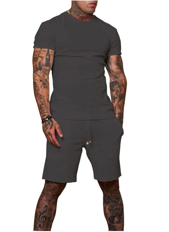 Redqenting - Mens 8" Casual Sweat Shorts with Pockets,Drawstring Athletic Shorts Waffle Lounge Summer Shorts (Size28~40) Charcoal Grey - Image 1