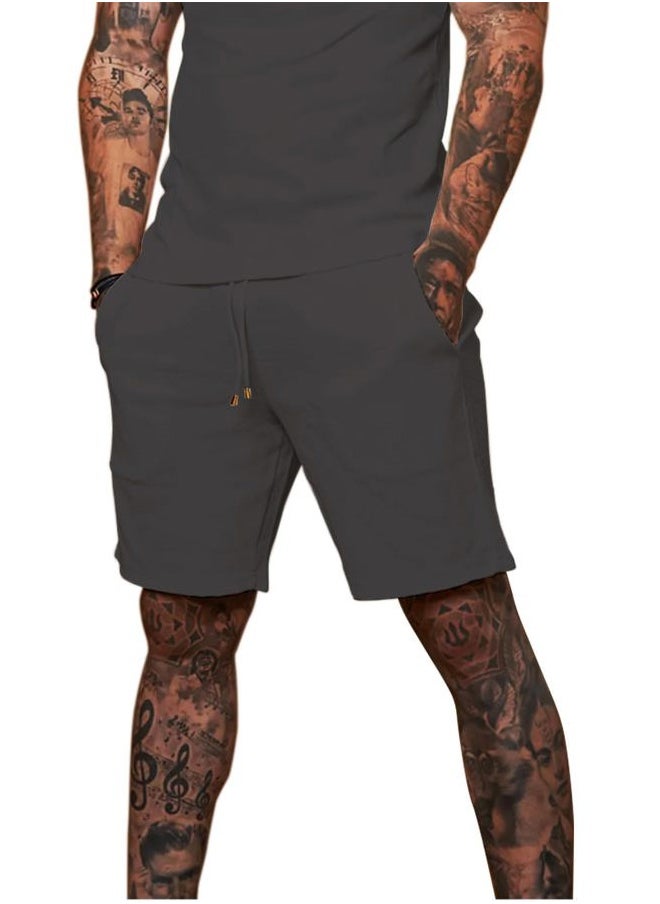 Redqenting - Mens 8" Casual Sweat Shorts with Pockets,Drawstring Athletic Shorts Waffle Lounge Summer Shorts (Size28~40) Charcoal Grey - Image 1
