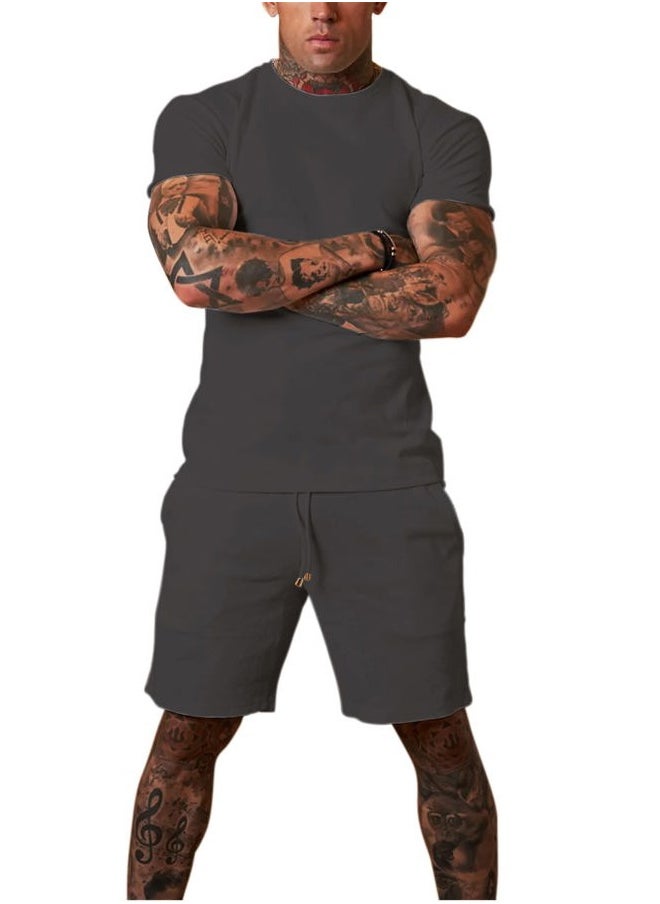 Redqenting - Mens 8" Casual Sweat Shorts with Pockets,Drawstring Athletic Shorts Waffle Lounge Summer Shorts (Size28~40) Charcoal Grey - Image 1
