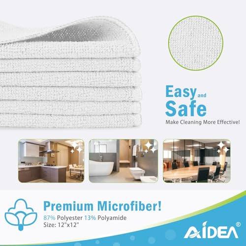 AIDEA Microfiber Cleaning Cloth12PK Soft Microfiber Towels for Cars Absorbent Cleaning Rags LintFree StreakFree Wash Cloths for House Kitchen Window12inx12in White - Image 3