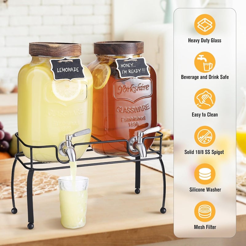 Mustry Glass Drink Dispenser for Parties, 1 Gallon Beverage Dispenser with Stand and Spigot Solid Stainless Steel, Used as Lemonade Dispenser Sun Tea Jar Kombucha Jar, Set of 2 - Image 3