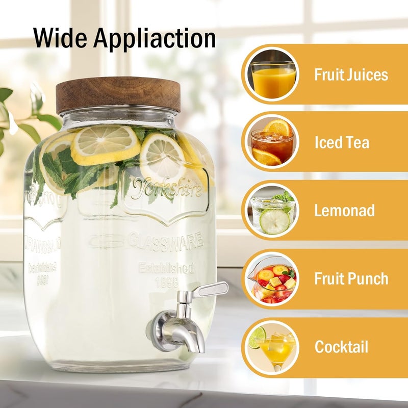 Mustry Glass Drink Dispenser for Parties, 1 Gallon Beverage Dispenser with Stand and Spigot Solid Stainless Steel, Used as Lemonade Dispenser Sun Tea Jar Kombucha Jar, Set of 2 - Image 4