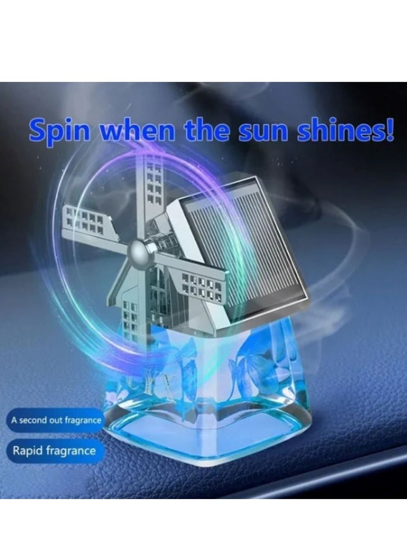 general Solar-Powered Car Air Fresheners Windmill Design Car Perfume with Solar Auto Rotating Aromatherapy Diffuser Blue Ocean - Image 2