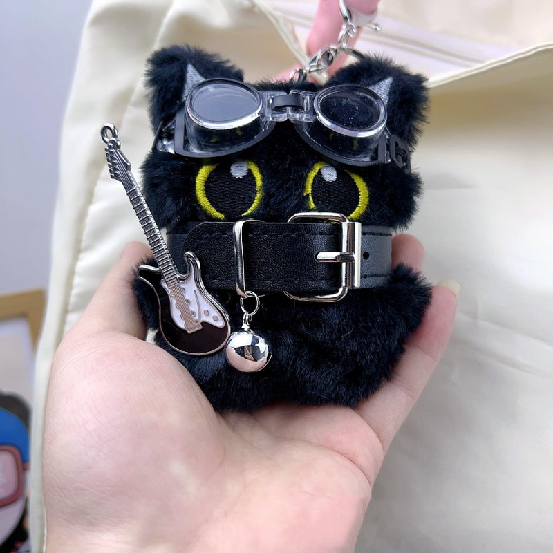 TUCEWP Black Cat Keychain for Women Men Cute Plush Cat Bag Charm Y2k Punk Guitar Kitten Keyring for Handbag Backpack Charms Kawaii Aesthetic Purse Bag Car Accessories Birthday Halloween Christmas Gift - Image 4