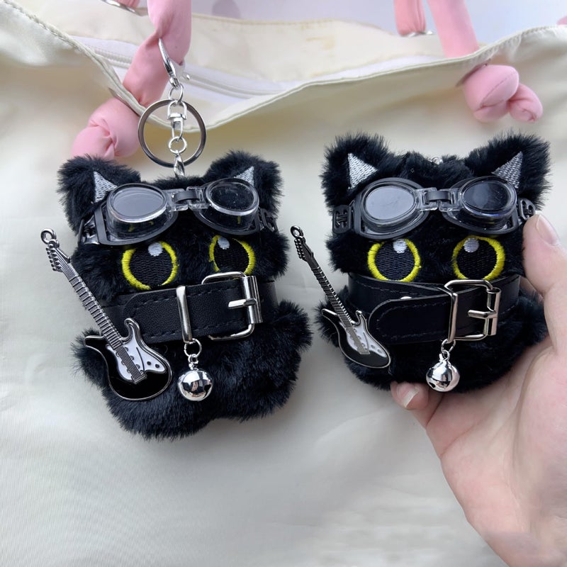 TUCEWP Black Cat Keychain for Women Men Cute Plush Cat Bag Charm Y2k Punk Guitar Kitten Keyring for Handbag Backpack Charms Kawaii Aesthetic Purse Bag Car Accessories Birthday Halloween Christmas Gift - Image 5