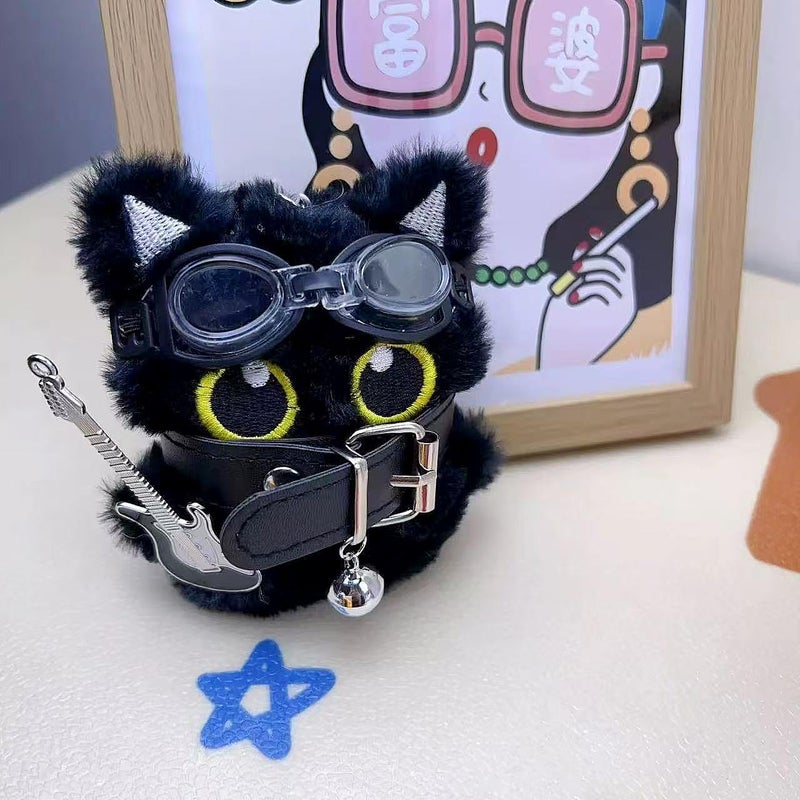 TUCEWP Black Cat Keychain for Women Men Cute Plush Cat Bag Charm Y2k Punk Guitar Kitten Keyring for Handbag Backpack Charms Kawaii Aesthetic Purse Bag Car Accessories Birthday Halloween Christmas Gift - Image 3
