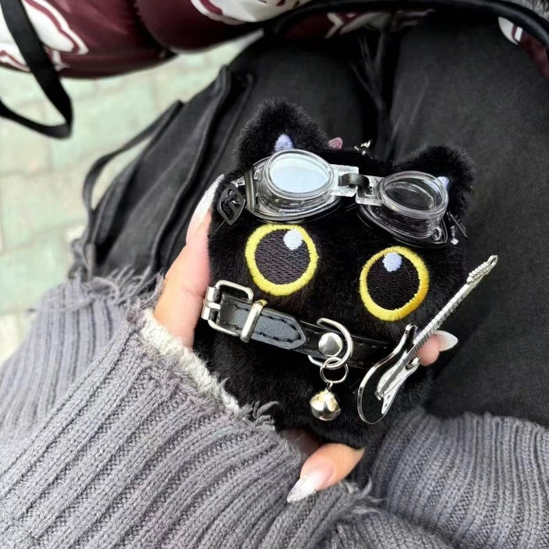 TUCEWP Black Cat Keychain for Women Men Cute Plush Cat Bag Charm Y2k Punk Guitar Kitten Keyring for Handbag Backpack Charms Kawaii Aesthetic Purse Bag Car Accessories Birthday Halloween Christmas Gift - Image 2