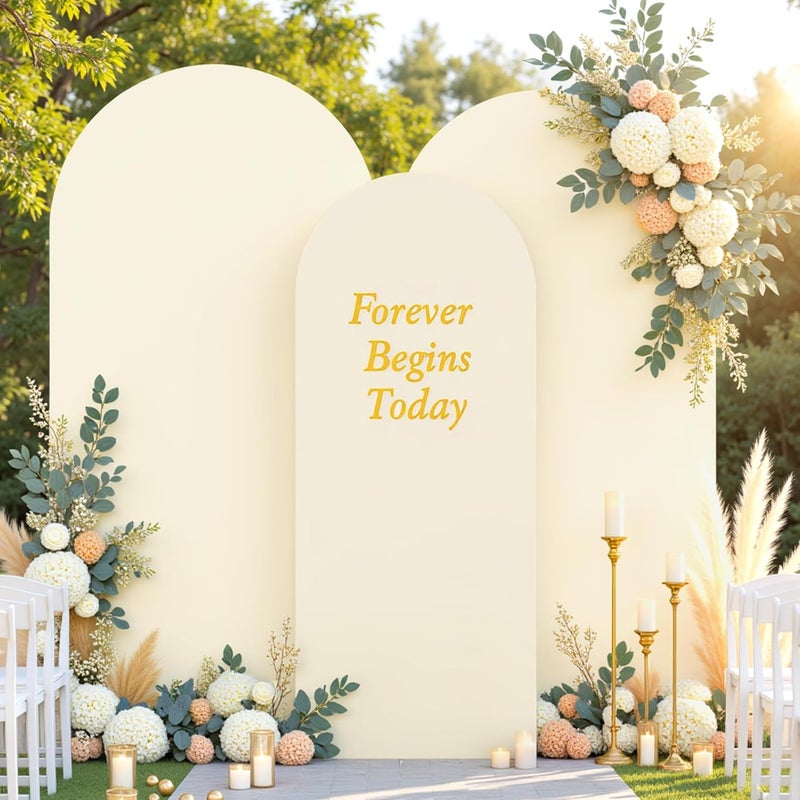 Suppromo Beige Arch Cover 3 Set - 4FT, 5FT, 6FT Arch Backdrop Cover Spandex Fitted Wedding Arch Stand Covers for Baby Shower Birthday Party Wedding Bridal Shower Ceremony Banquet Photo Background Decorations - Image 1