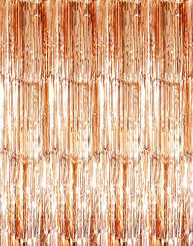 GOER 64 ft x 98 ft Metallic Tinsel Foil Fringe CurtainsPack of 2 Party Streamer Backdrop for BirthdayGraduation Decorations and New Year Eve Champagne Gold
