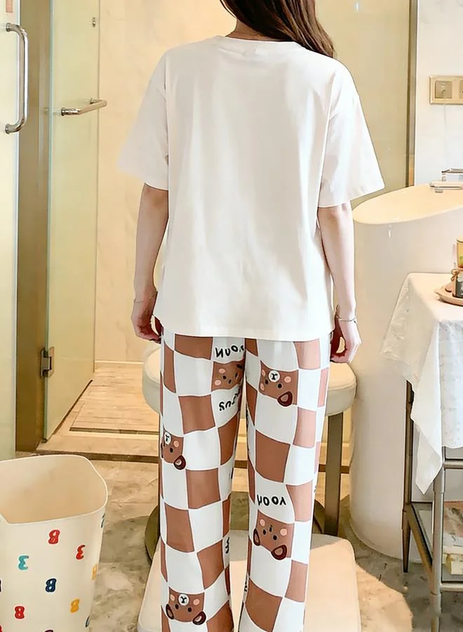 تايك تو طقم بيجاما من بنطال وتيشيرت بطبعة دب