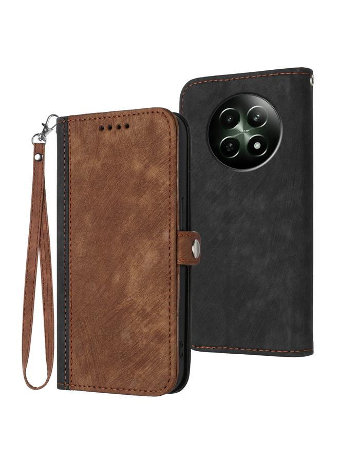The Bros Case For Realme 12 5G Global Side Buckle Double Fold Hand Strap Leather Phone Case