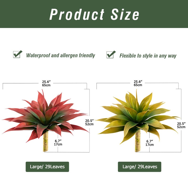 Ttranewsoo Artificial Agave Plants,Large UV Resistant Fake Agave Planters for Indoor and Outdoor Decorating Artificial Plants for Outdoors Fake Plants 2Pack, 28" Red - Image 2