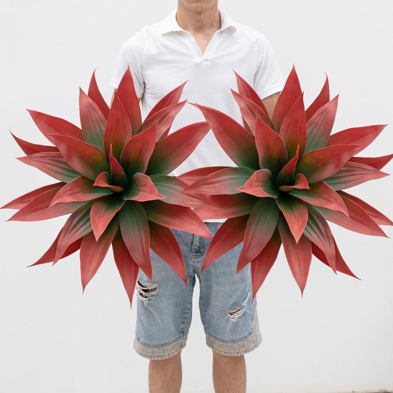 Ttranewsoo Artificial Agave Plants,Large UV Resistant Fake Agave Planters for Indoor and Outdoor Decorating Artificial Plants for Outdoors Fake Plants 2Pack, 28" Red - Image 1