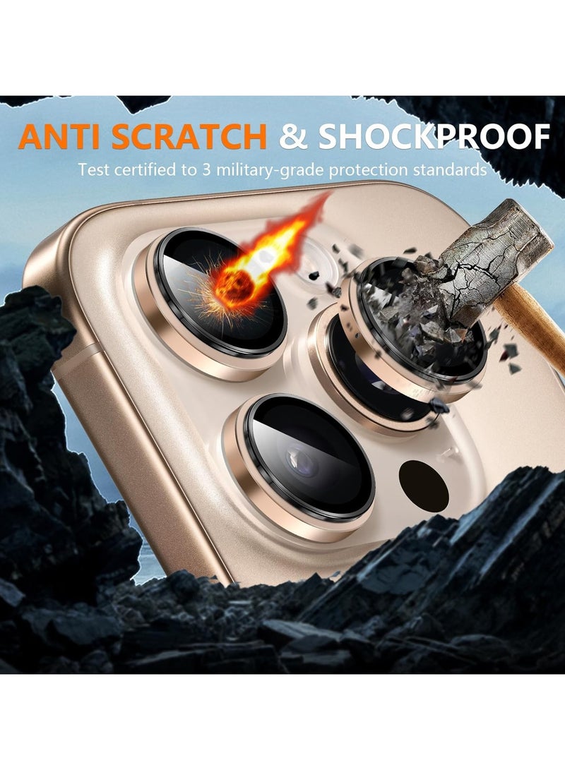 تي دبليو إي جي جي أو أن واقي كاميرا iPhone 16 Pro، 3 قطع من الزجاج المقوى بحلقة معدنية لحماية عدسة الكاميرا لهاتف Apple iPhone 16 Pro، تيتانيوم صحراوي - Image 2