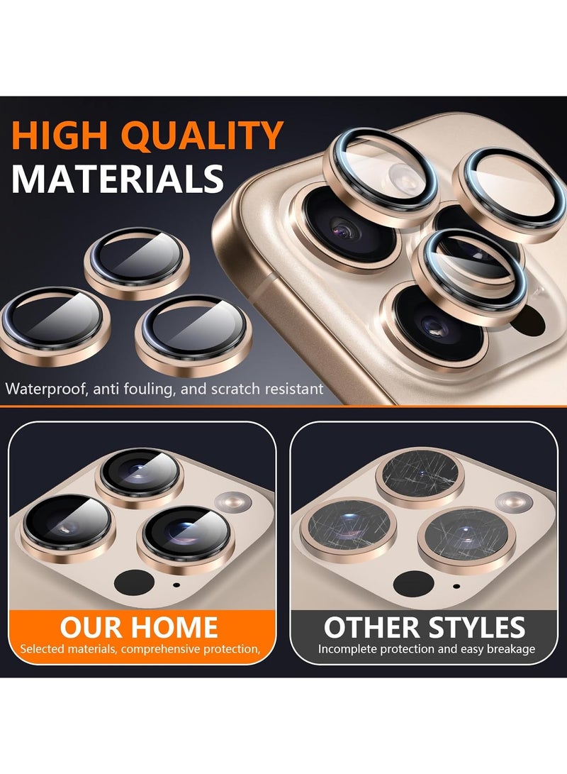 تي دبليو إي جي جي أو أن واقي كاميرا iPhone 16 Pro، 3 قطع من الزجاج المقوى بحلقة معدنية لحماية عدسة الكاميرا لهاتف Apple iPhone 16 Pro، تيتانيوم صحراوي - Image 4