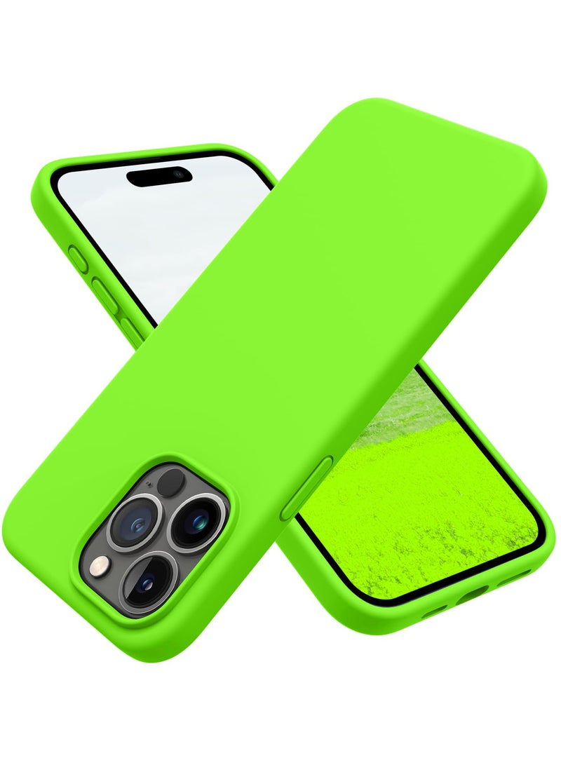 Compatible with iPhone 13 Pro Max 6.7 Inch Slim Liquid Silicone 4 Layers Soft Gel Rubber Shockproof Protective Phone Case with Anti Scratch Microfiber Lining (Neon Green) - Image 1