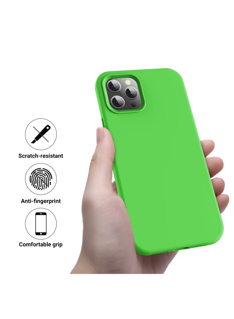 Compatible with iPhone 13 Pro Max 6.7 Inch Slim Liquid Silicone 4 Layers Soft Gel Rubber Shockproof Protective Phone Case with Anti Scratch Microfiber Lining (Neon Green) - Image 2