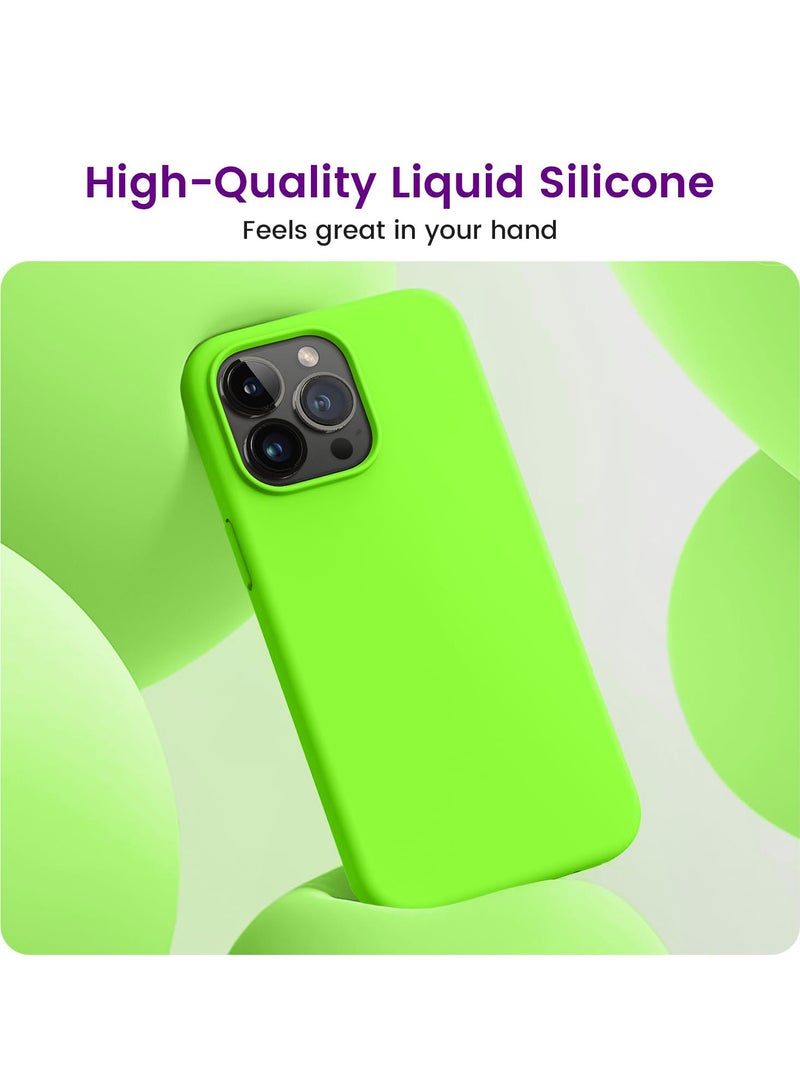 Compatible with iPhone 13 Pro Max 6.7 Inch Slim Liquid Silicone 4 Layers Soft Gel Rubber Shockproof Protective Phone Case with Anti Scratch Microfiber Lining (Neon Green) - Image 4
