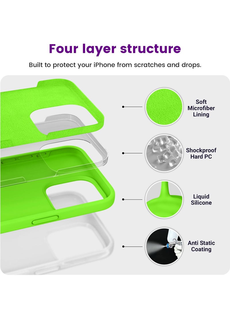 Compatible with iPhone 13 Pro Max 6.7 Inch Slim Liquid Silicone 4 Layers Soft Gel Rubber Shockproof Protective Phone Case with Anti Scratch Microfiber Lining (Neon Green) - Image 3