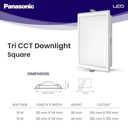 Panasonic Plastic 15W Tri Colour Led Square Downlight | Tri Colour Ceiling Light For Home | 15 Watt Ceiling Light (Cool, Natural & White - Pdlm0215Cnw) - Image 5
