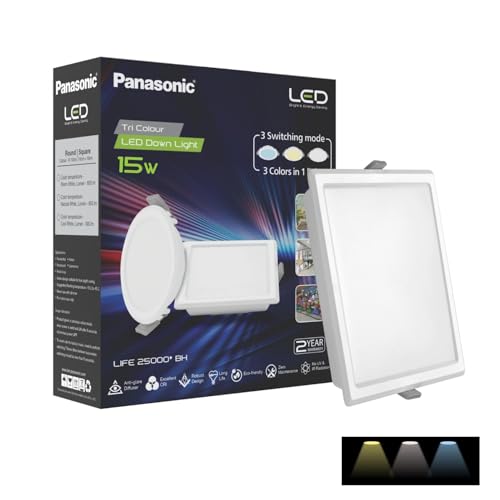 Panasonic Plastic 15W Tri Colour Led Square Downlight | Tri Colour Ceiling Light For Home | 15 Watt Ceiling Light (Cool, Natural & White - Pdlm0215Cnw) - Image 2